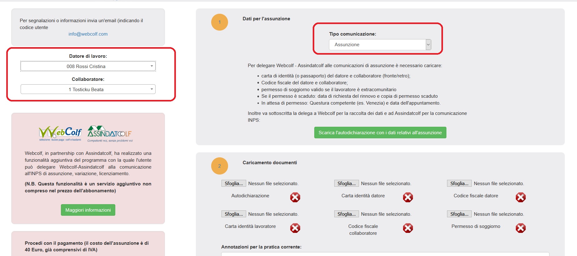 Comunicare l'assunzione della colf o badante attraverso Webcolf